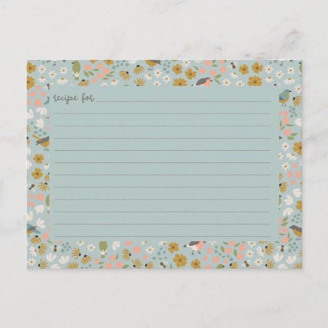Birds and Bees Floral Bridal Shower Recipe Card Vykort (Framsida)
