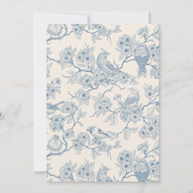 Birds and cherry blossom in blue and off white (Framsida)