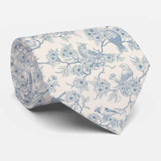 Birds and cherry blossom in blue and off white slips