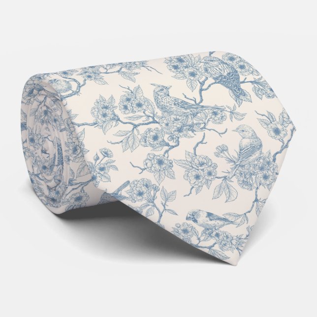 Birds and cherry blossom in blue and off white slips (Rullad)