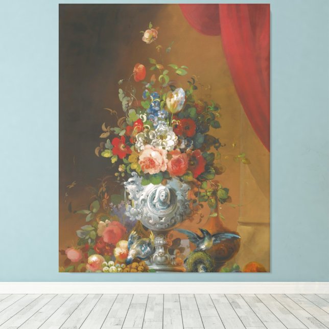 Birds And Fruit On A Ledge Below Canvastryck (Insitu (trägolv))