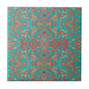 Birds Arabesque Bohemian Boho Turcos Red Grönt Kakelplatta