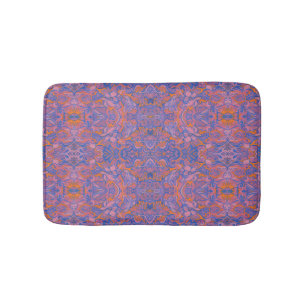 Birds Arabesque Oriental Bohemian Boho Blue Orange Badrumsmatta