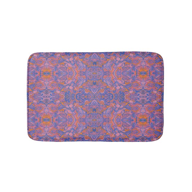 Birds Arabesque Oriental Bohemian Boho Blue Orange Badrumsmatta (Framsidan)