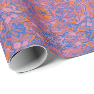 Birds Arabesque Oriental Bohemian Boho Blue Orange Presentpapper