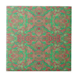 Birds Arabesque Oriental Bohemian Boho Red Grönt Kakelplatta