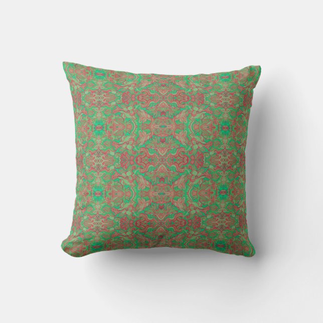 Birds Arabesque Oriental Bohemian Boho Red Grönt Kudde (Framsida)