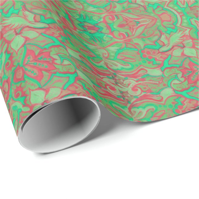 Birds Arabesque Oriental Bohemian Boho Red Grönt Presentpapper (Rullad Hörn)
