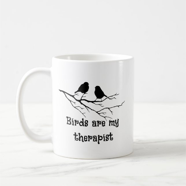 Birds are my therapist Birding Bird Watcher Quote Kaffemugg (Vänster)