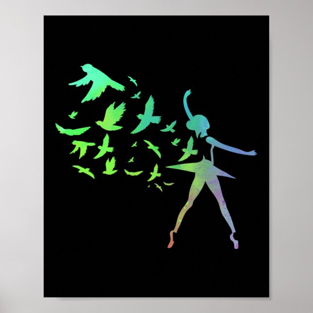 Birds Ballerina Silhouette Ballet Dancing Poster (Framsidan)