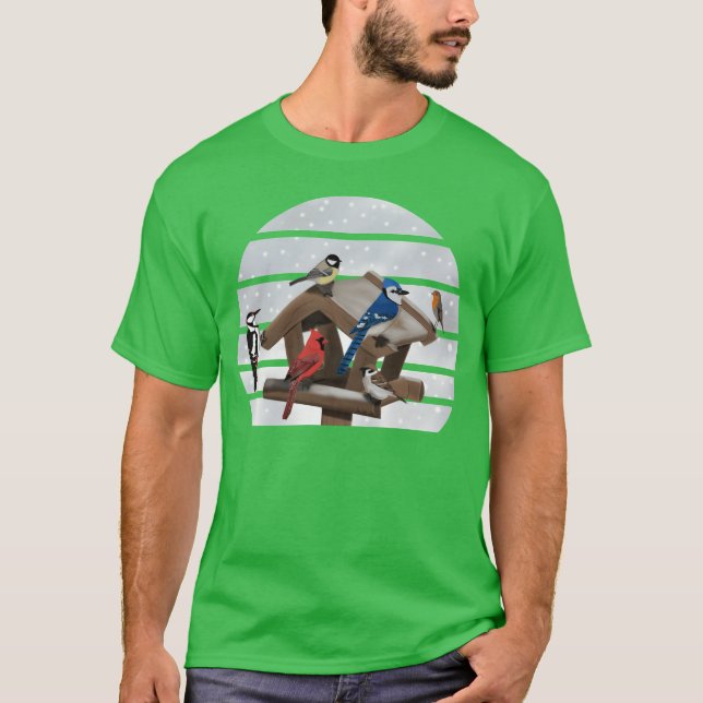 Birds Bird House Cardinal Blue Jay Robin Sparrow g T Shirt (Framsida)