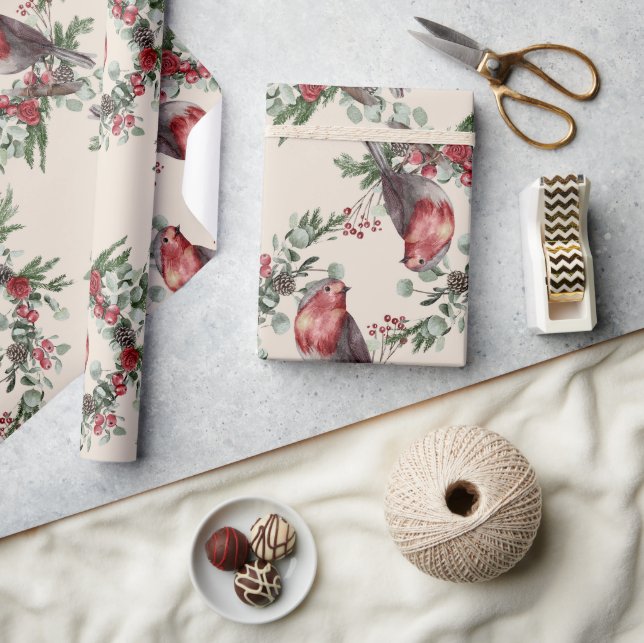 Birds Blommigt Berries jul jul Presentpapper (Hantverk)