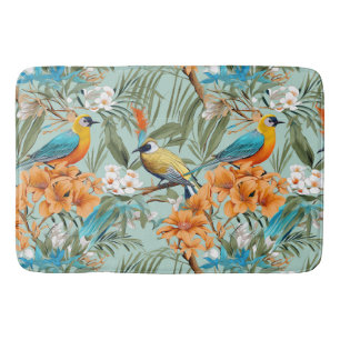 Birds Chinoiserie Mint Orange Badrumsmatta