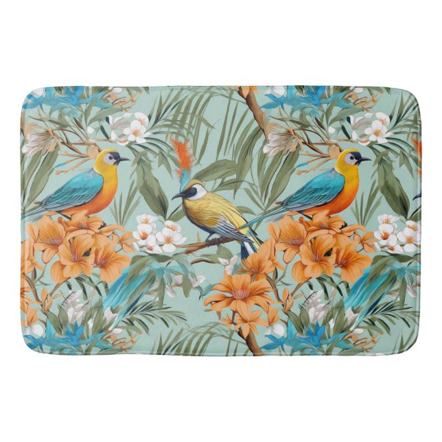 Birds Chinoiserie Mint Orange Badrumsmatta (Framsidan)