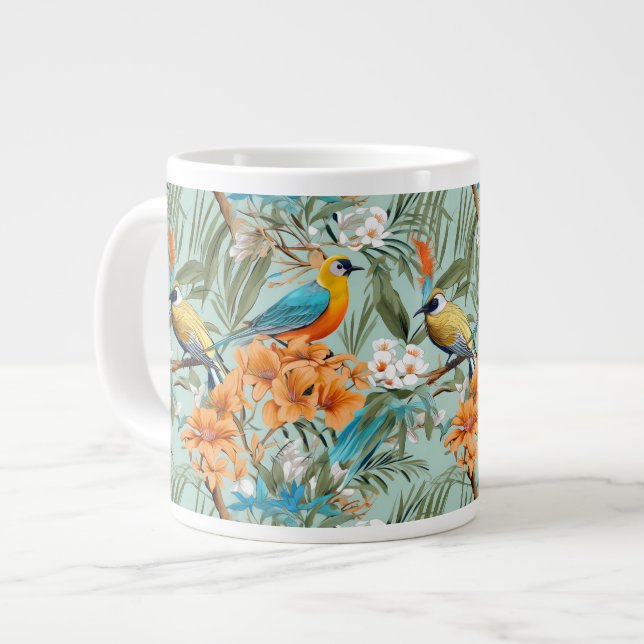 Birds Chinoiserie Mint Orange Jumbo Mugg (Framsida vänster)