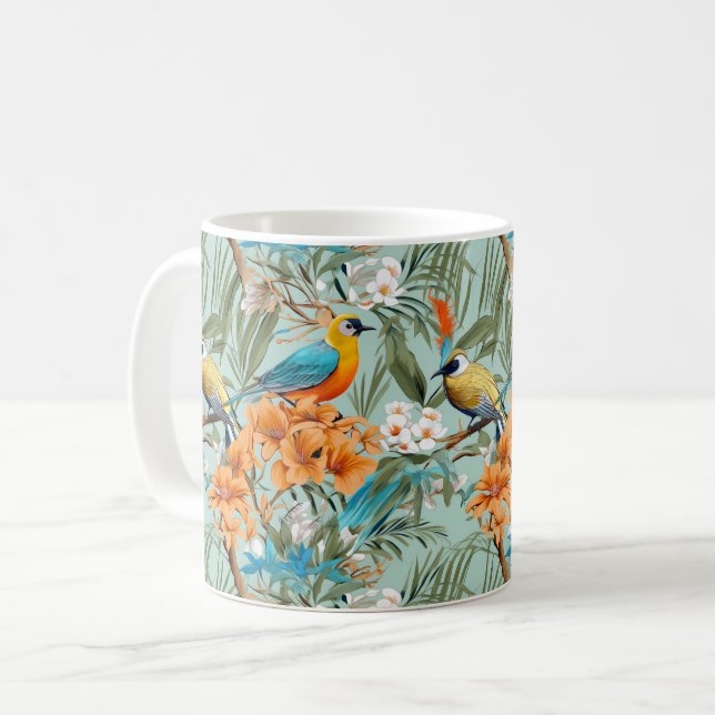 Birds Chinoiserie Mint Orange Kaffemugg (Framsida vänster)