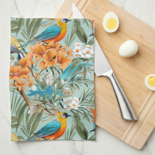 Birds Chinoiserie Mint Orange Kökshandduk