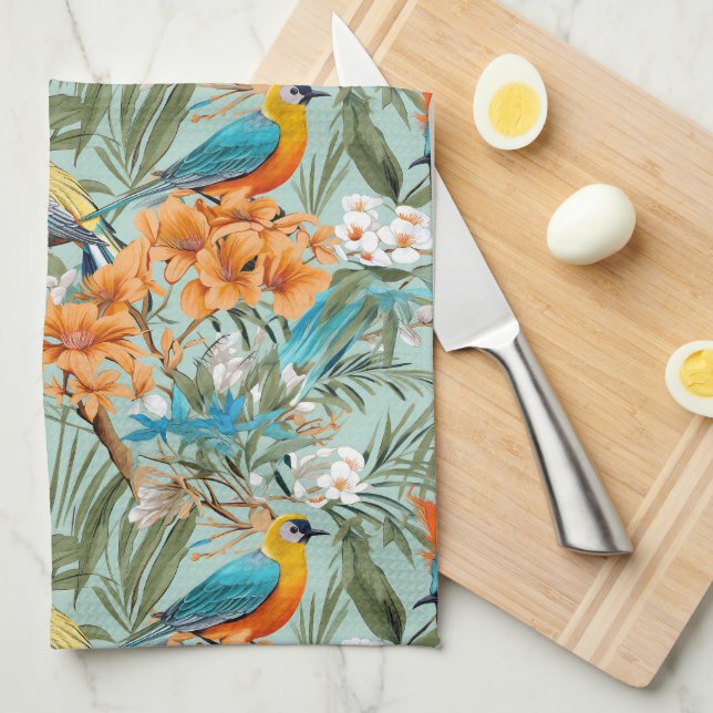 Birds Chinoiserie Mint Orange Kökshandduk (Vikt i Fjärdedel)
