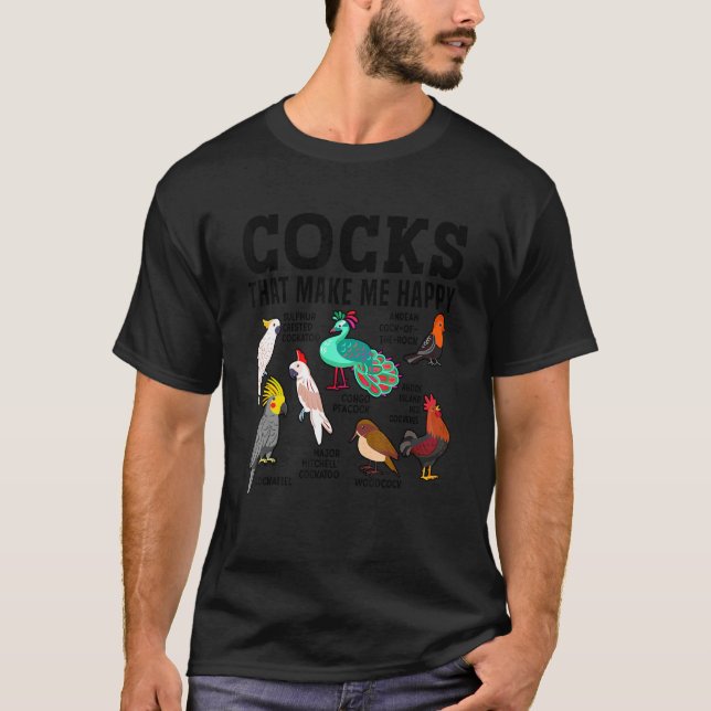 Birds Collection Rooster Peacock Cockatoo Cockatie T Shirt (Framsida)