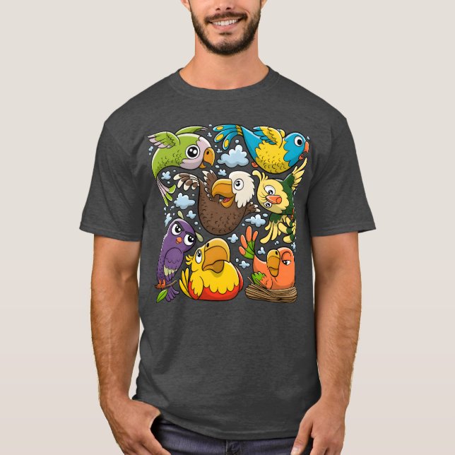 Birds Doodles Hand plockade boy T Shirt (Framsida)