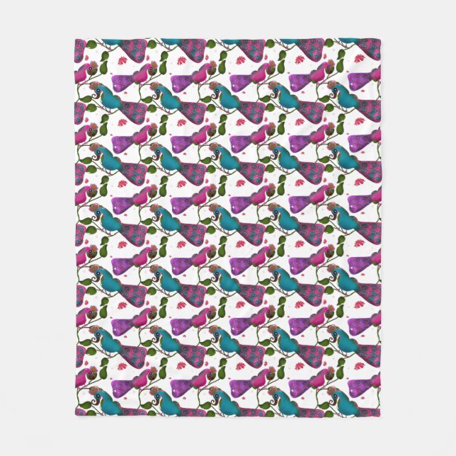 Birds floral seamless pattern Curtain Fleecefilt (Framsidan)