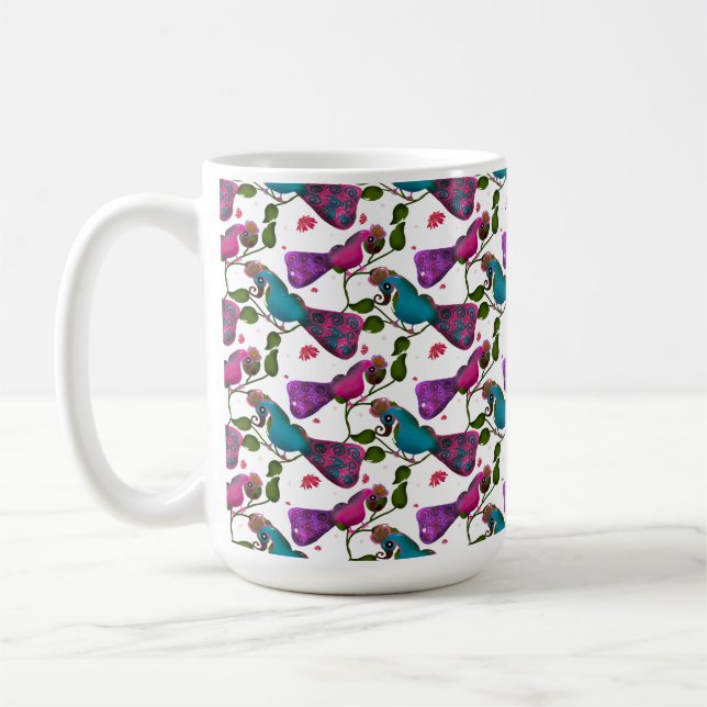 Birds floral seamless pattern Curtain Kaffemugg (Vänster)