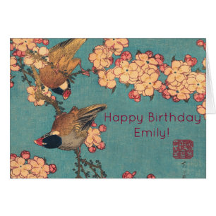 Birds Flowers Hokusai Japansk Art Hälsningskort