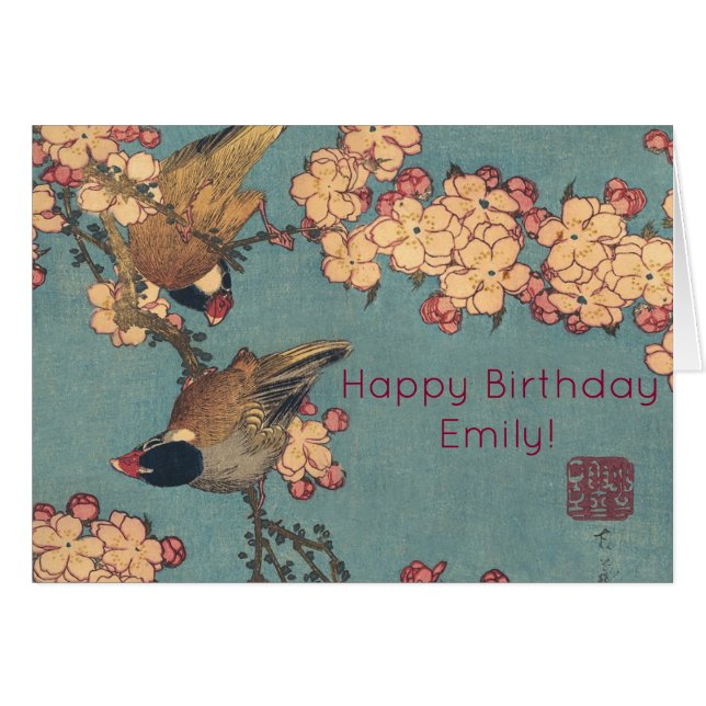 Birds Flowers Hokusai Japansk Art Hälsningskort (Framsidan Horizontal)