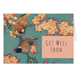 Birds Flowers Hokusai Japansk Art Hälsningskort
