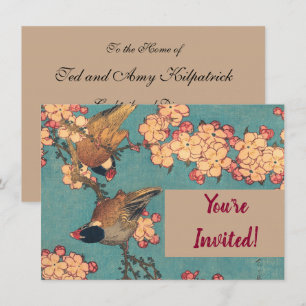 Birds Flowers Hokusai Japansk Art Inbjudningar