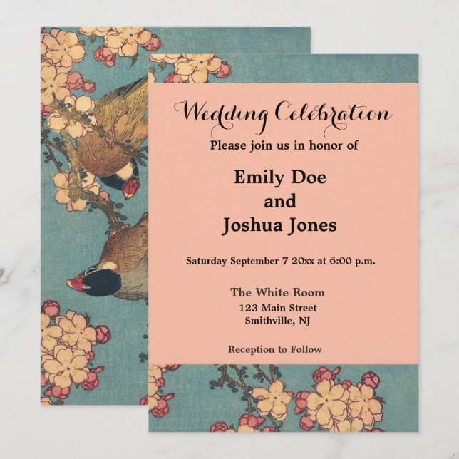 Birds Flowers Hokusai Japansk Art Inbjudningar (Fram/baksida)