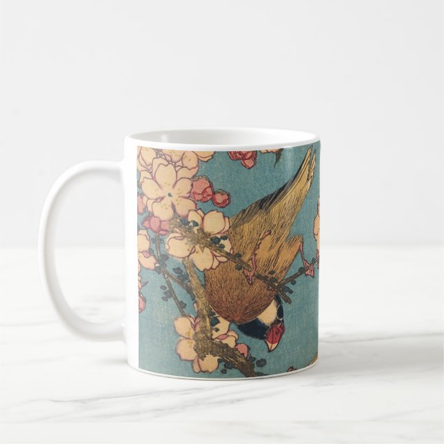 Birds Flowers Hokusai Japansk Art Kaffemugg (Vänster)