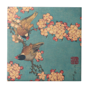 Birds Flowers Hokusai Japansk Art Kakelplatta