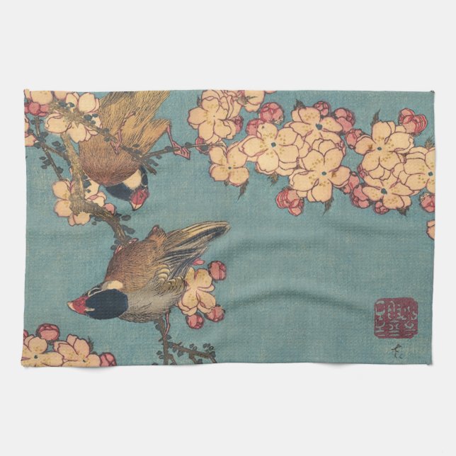 Birds Flowers Hokusai Japansk Art Kökshandduk (Horisontell)