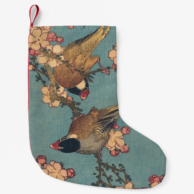 Birds Flowers Hokusai Japansk Art Liten Julstrumpa (Framsidan)