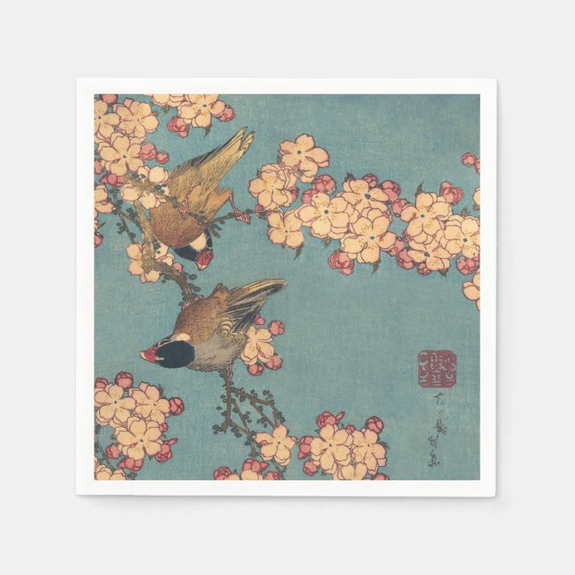 Birds Flowers Hokusai Japansk Art Pappersservett (Framsidan)