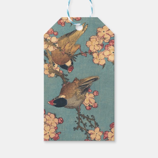 Birds Flowers Hokusai Japansk Art Presentetikett (Framsidan)