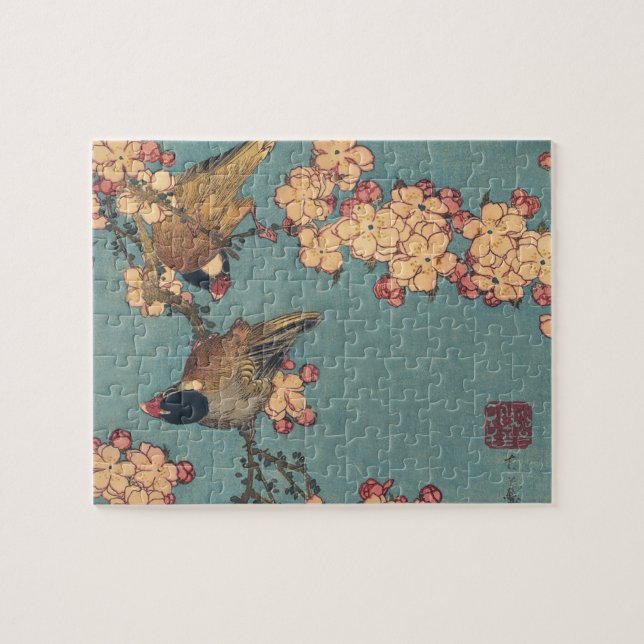 Birds Flowers Hokusai Japansk Art Pussel (Horisontell)