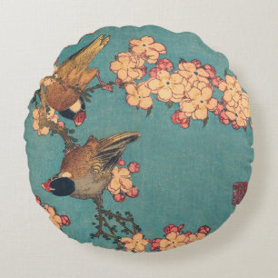 Birds Flowers Hokusai Japansk Art Rund Kudde