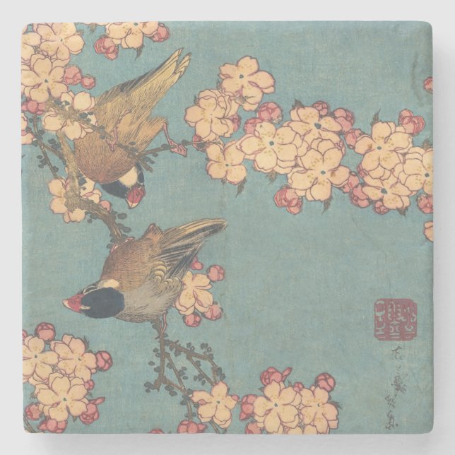 Birds Flowers Hokusai Japansk Art Stenunderlägg (Framsidan)