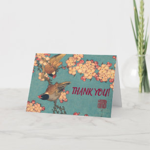 Birds Flowers Hokusai Japansk Art Tack Kort