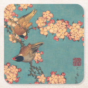 Birds Flowers Hokusai Japansk Art Underlägg Papper Kvadrat