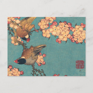 Birds Flowers Hokusai Japansk Art Vykort