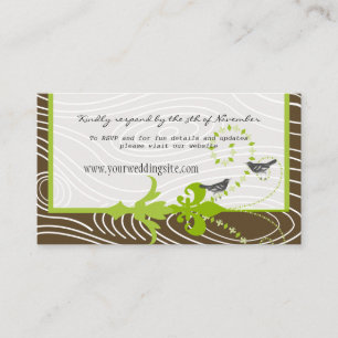 Birds Grönt Brown Wood Grain Bröllop Info Card Tilläggskort