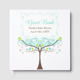 Birds Hearts Tree Blue and Green Baby Shower Gästböcker