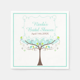 Birds Hearts Tree Blue and Green Bridal Shower Pappersservett