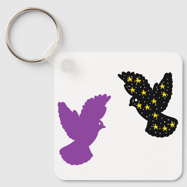 Birds Keychain – Dual Feather Silhouette Design Nyckelring (Framsida)