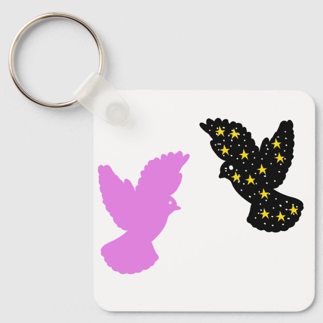 Birds Keychain – Paired Sky Creatures Silhouette Nyckelring (Framsida)