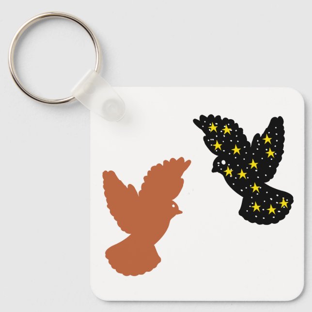 Birds Keychain – Twin Crest Silhouette Design Nyckelring (Framsida)