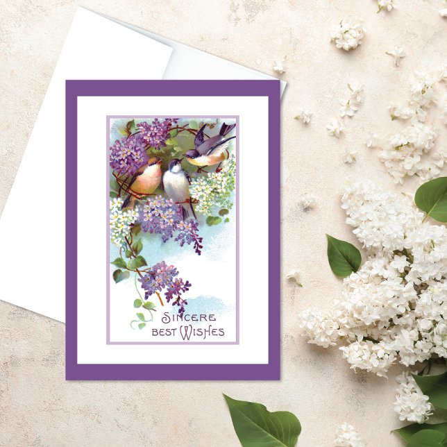 Birds Lilacs Vintage Birthday Kort (Skapare uppladdad)